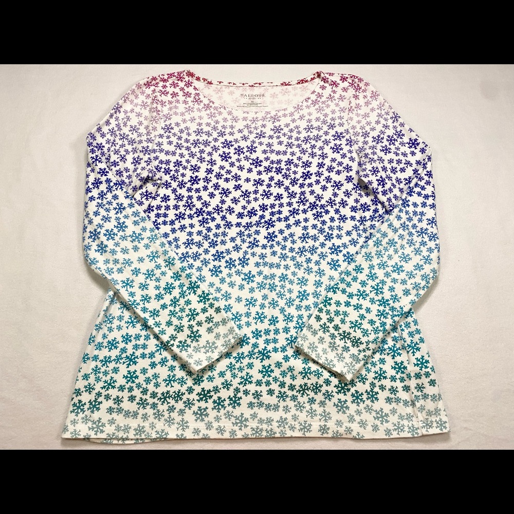 Talbots Petite Christmas Snowflake Long Sleeve Shirt Size SP